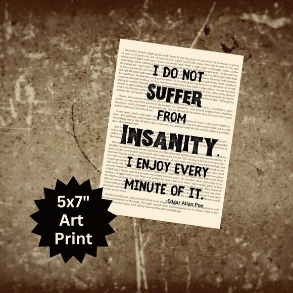 Edgar Allan Poe Book Page Art Print, Insanity Quotes, Bookish Art Print - Picture 2 of 4